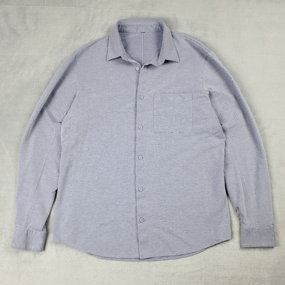 Lululemon Button Up Shirt Mens Medium Commission Smart Tech Blue Active Stretch